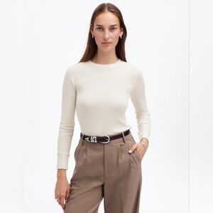 Madewell Cream Ribbed Fitted Long Sleeve Tee